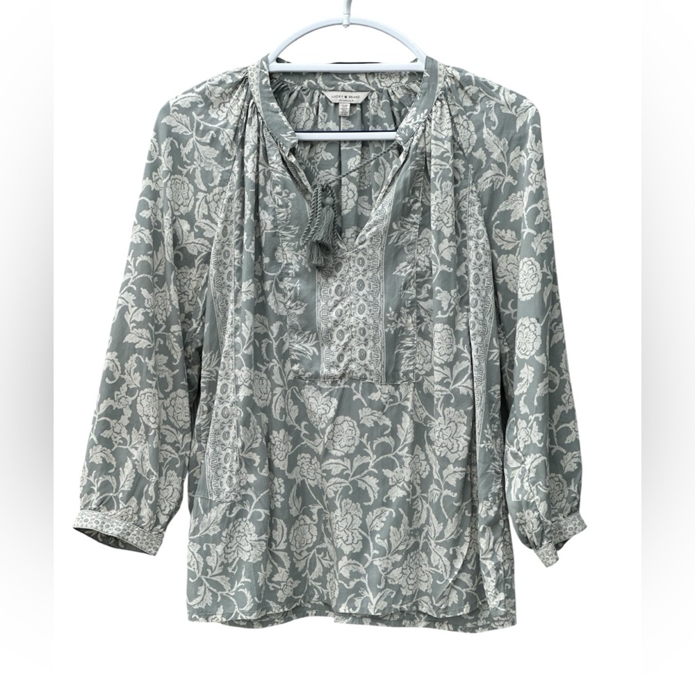 Lucky Brand Floral Print Blouse - Light Gray